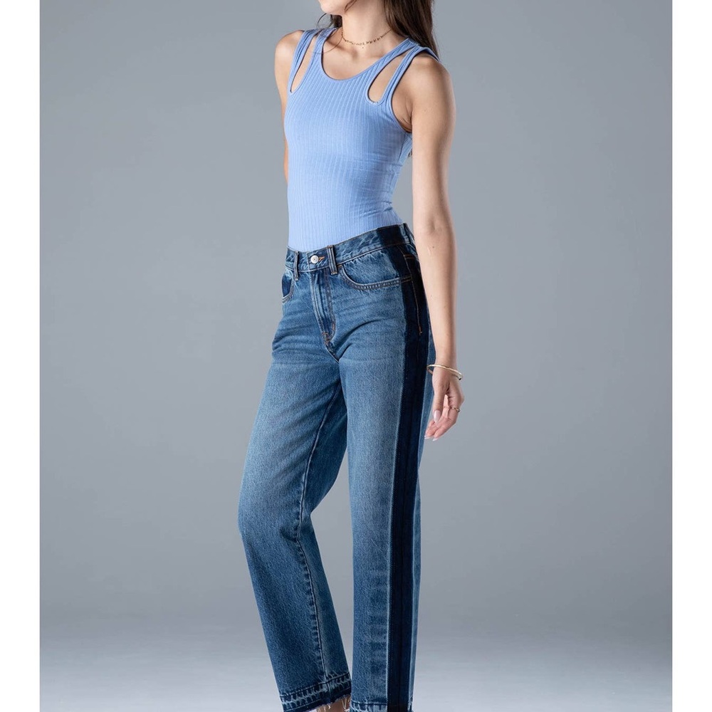 High Rise Cotton Jean Boyfriend Color Block Pant Boho Chic women 32 Large